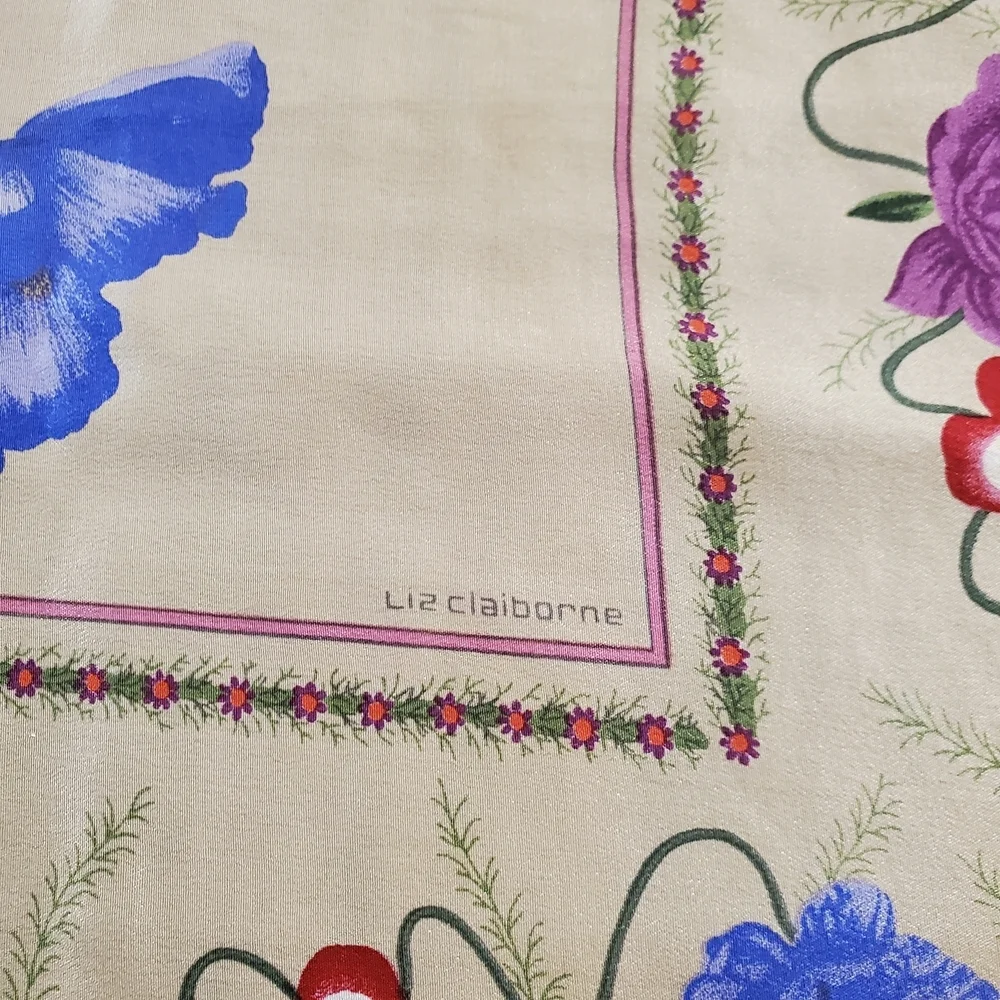 Vntg Liz Claiborne Floral Silk Scarf